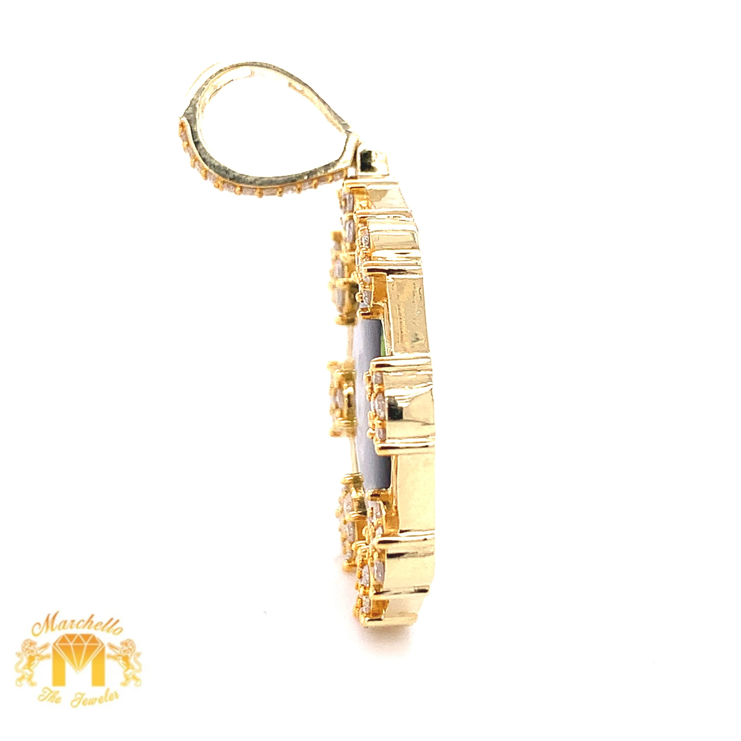 14k Gold Memory Picture Pendant with Baguette and Round Diamond and Gold Cuban Link Chain Set