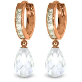 14K Solid Rose Gold Cubic Zirconia Dangling Simple Hoop Earrings