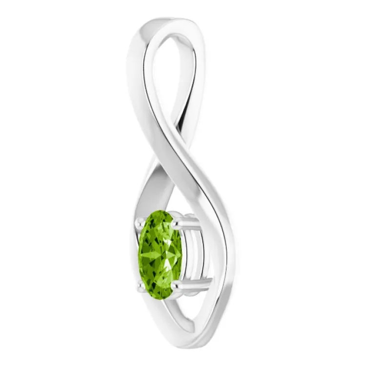 14K White 6x4 mm Oval Natural Peridot Pendant