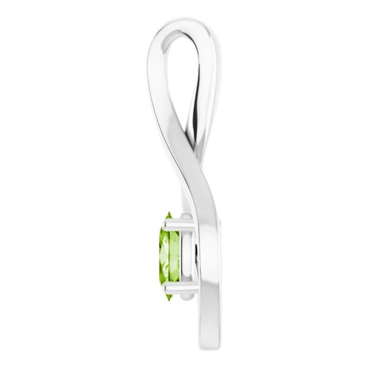 14K White 6x4 mm Oval Natural Peridot Pendant