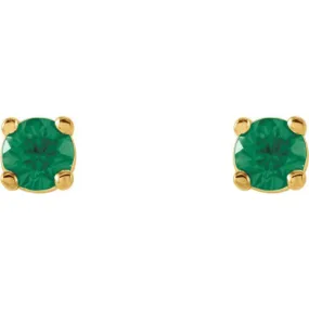 14K Yellow 2.5 mm Natural Emerald Stud Earrings with Friction Post
