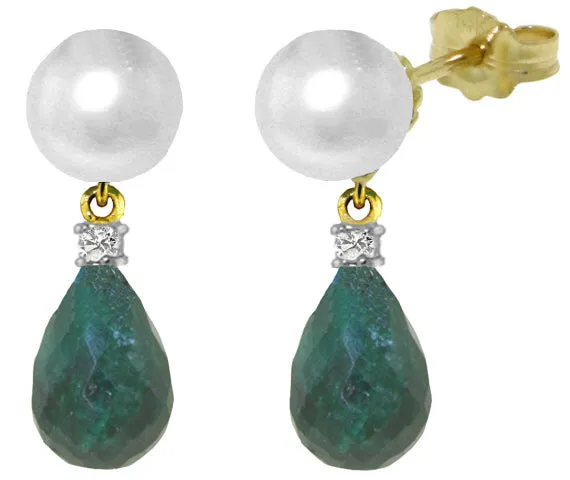8.7 Carat 14K Solid White Gold Stud Earrings Diamond, Emerald Pearl