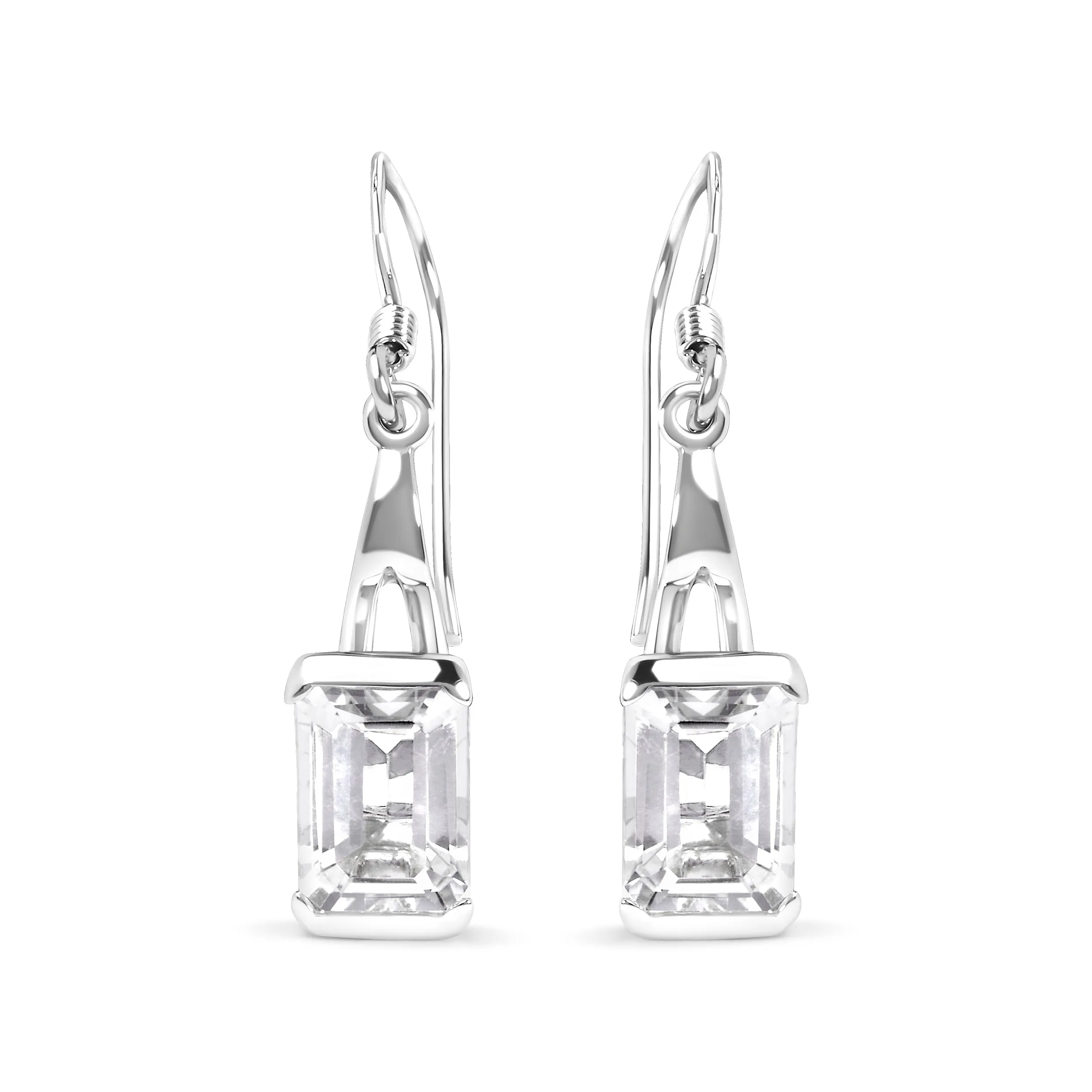 .925 Sterling Silver 3.0 Cttw Emerald Cut White Topaz Solitaire Dangle Earring