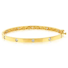 9ct Yellow Gold Double Sided Cubic Zirconia On Hinged Bangle