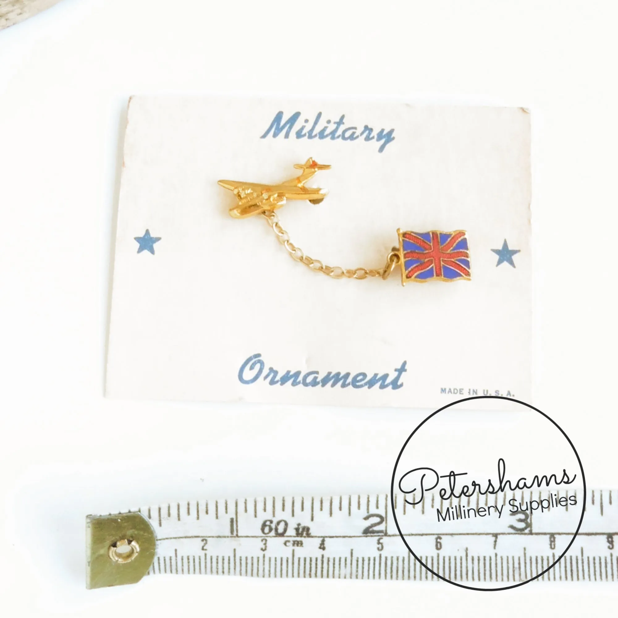 Airplane Flying Union Flag Vintage 1940s Double Brooch Pin