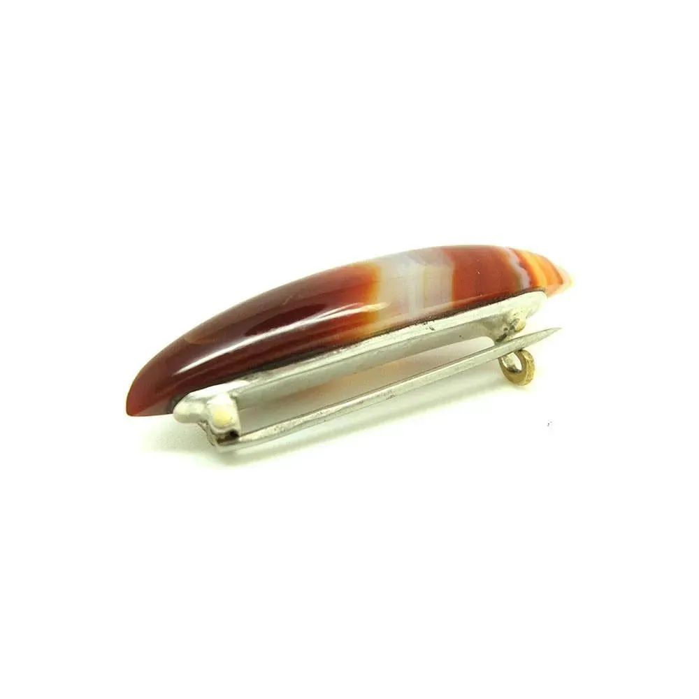 Antique Victorian Banded Agate Marquise Brooch