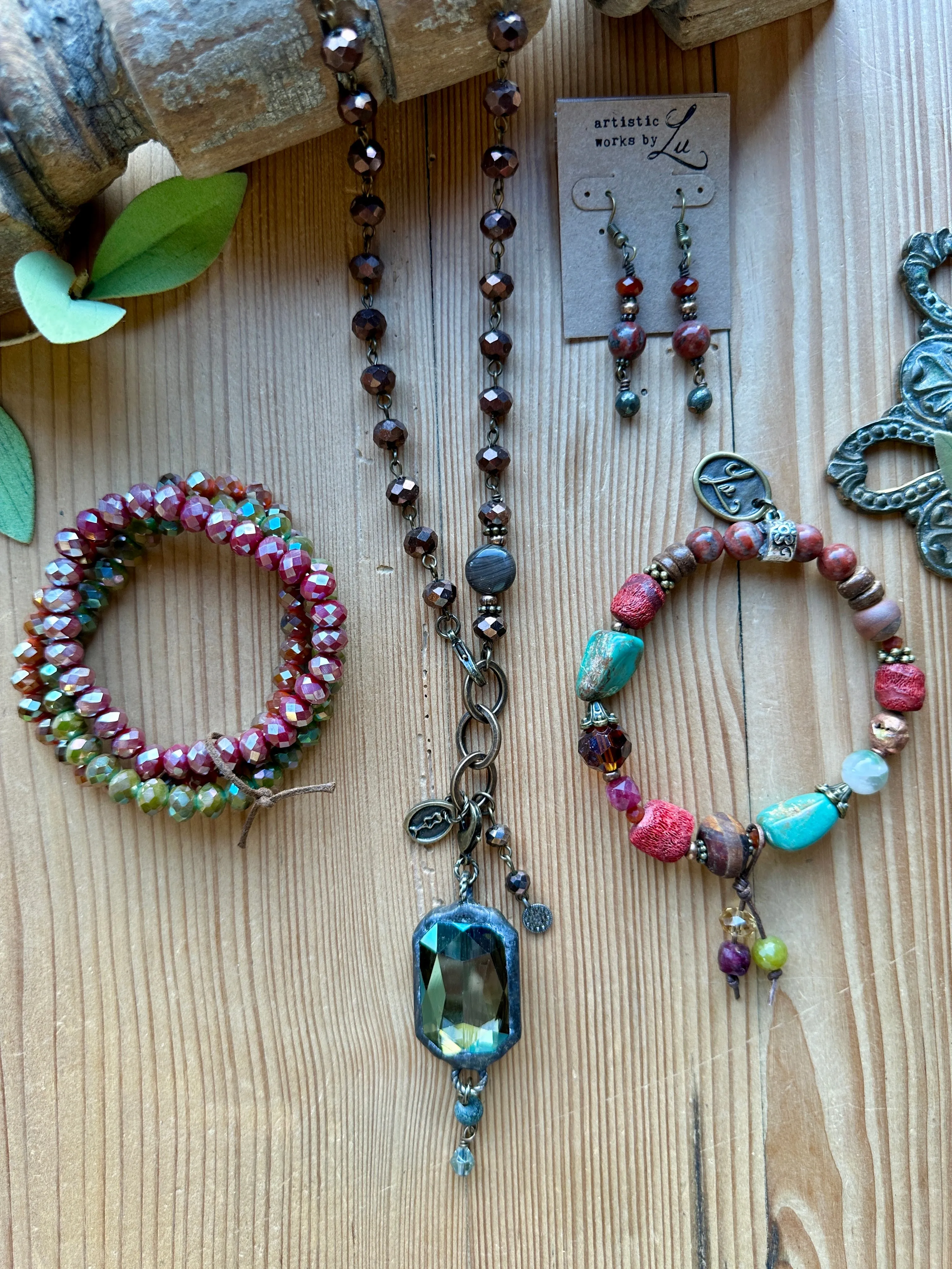 Autumn Spice Green Soldered Crystal Pendant