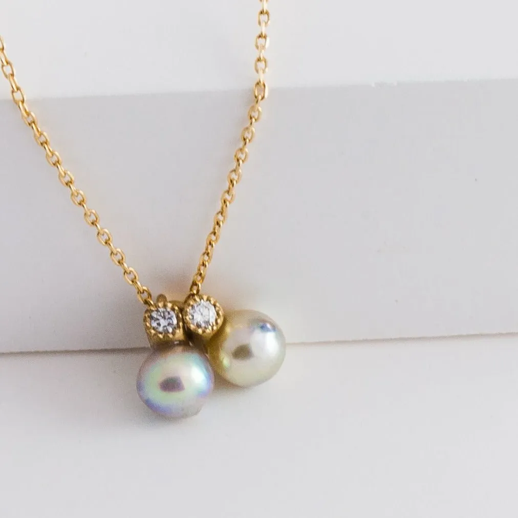 Baby Akoya pearl double pearl diamond necklace