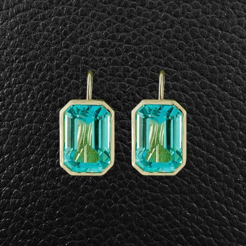 Bezel set Blue Topaz Earrings