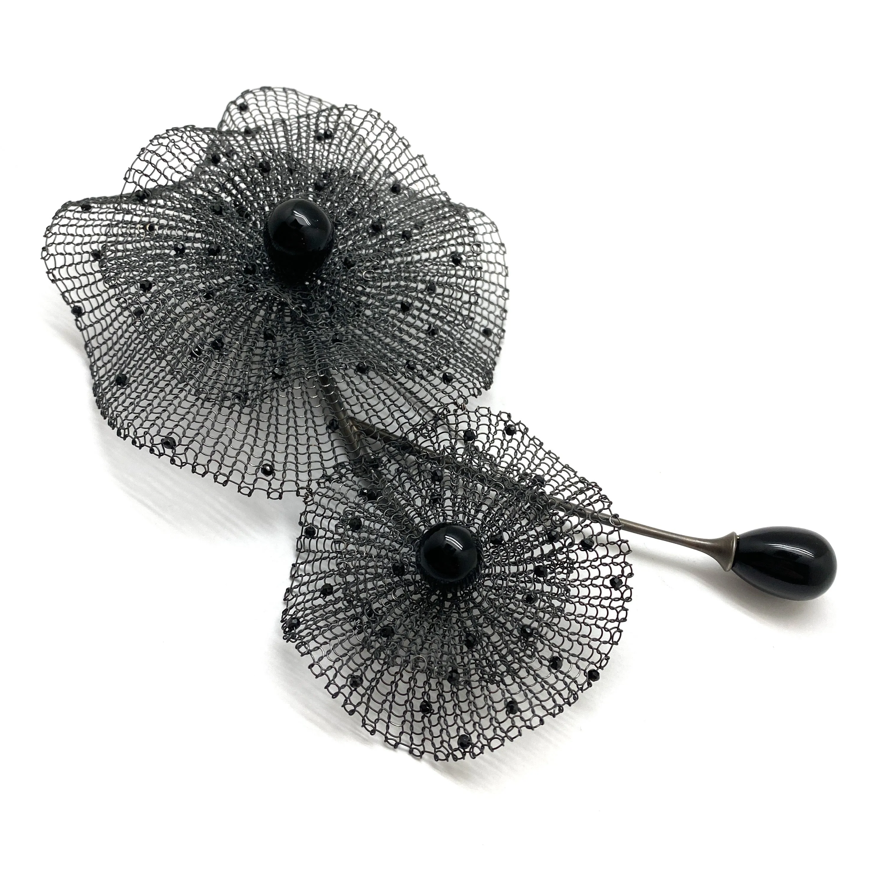 Black Spinel and Onyx Crochet Pin
