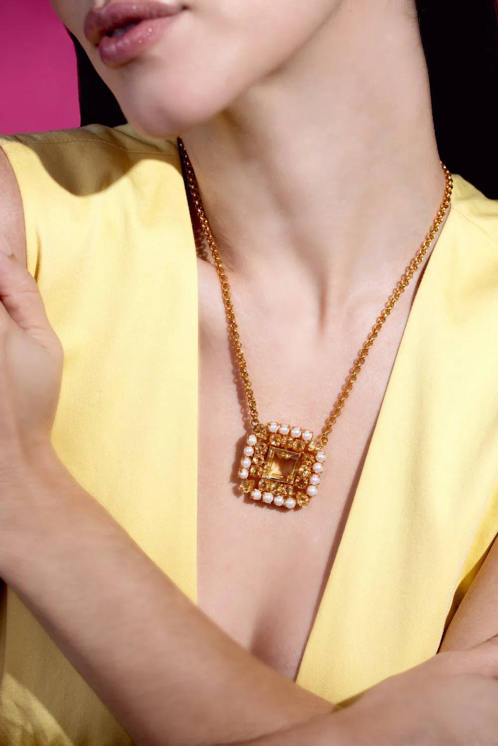 Citrine Pearl Pendant Necklace