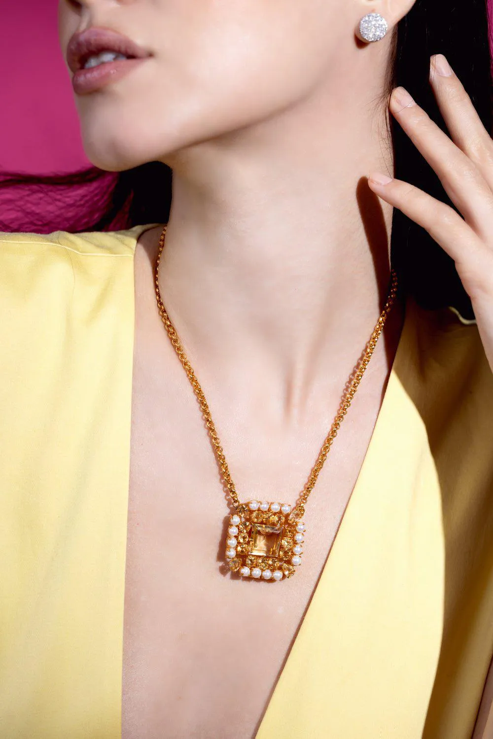 Citrine Pearl Pendant Necklace