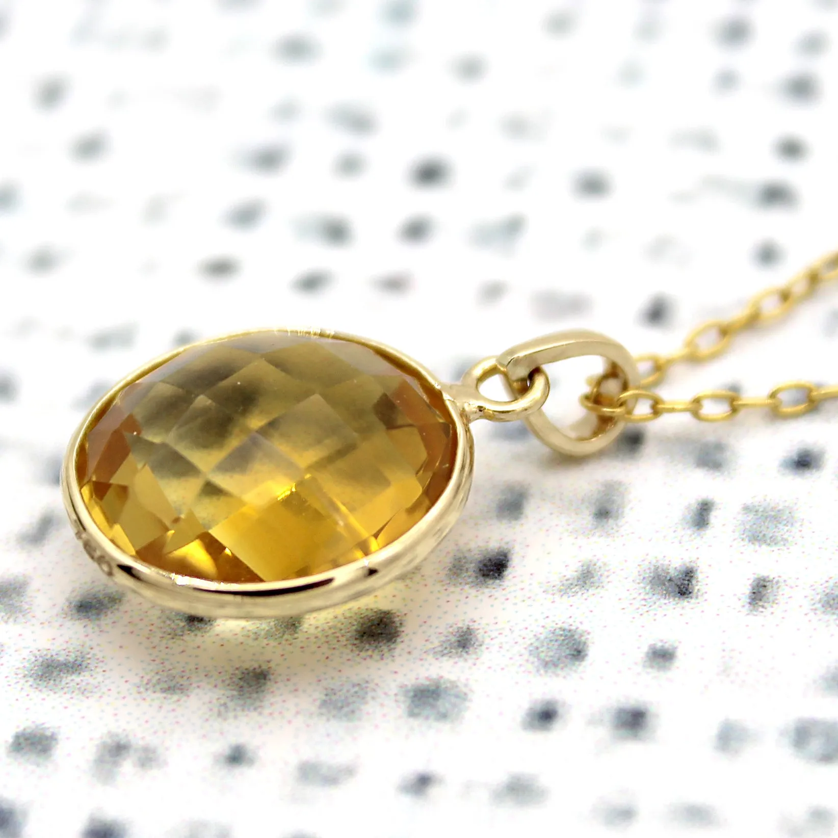 Citrine Pendant Necklace 18k Solid Yellow Gold