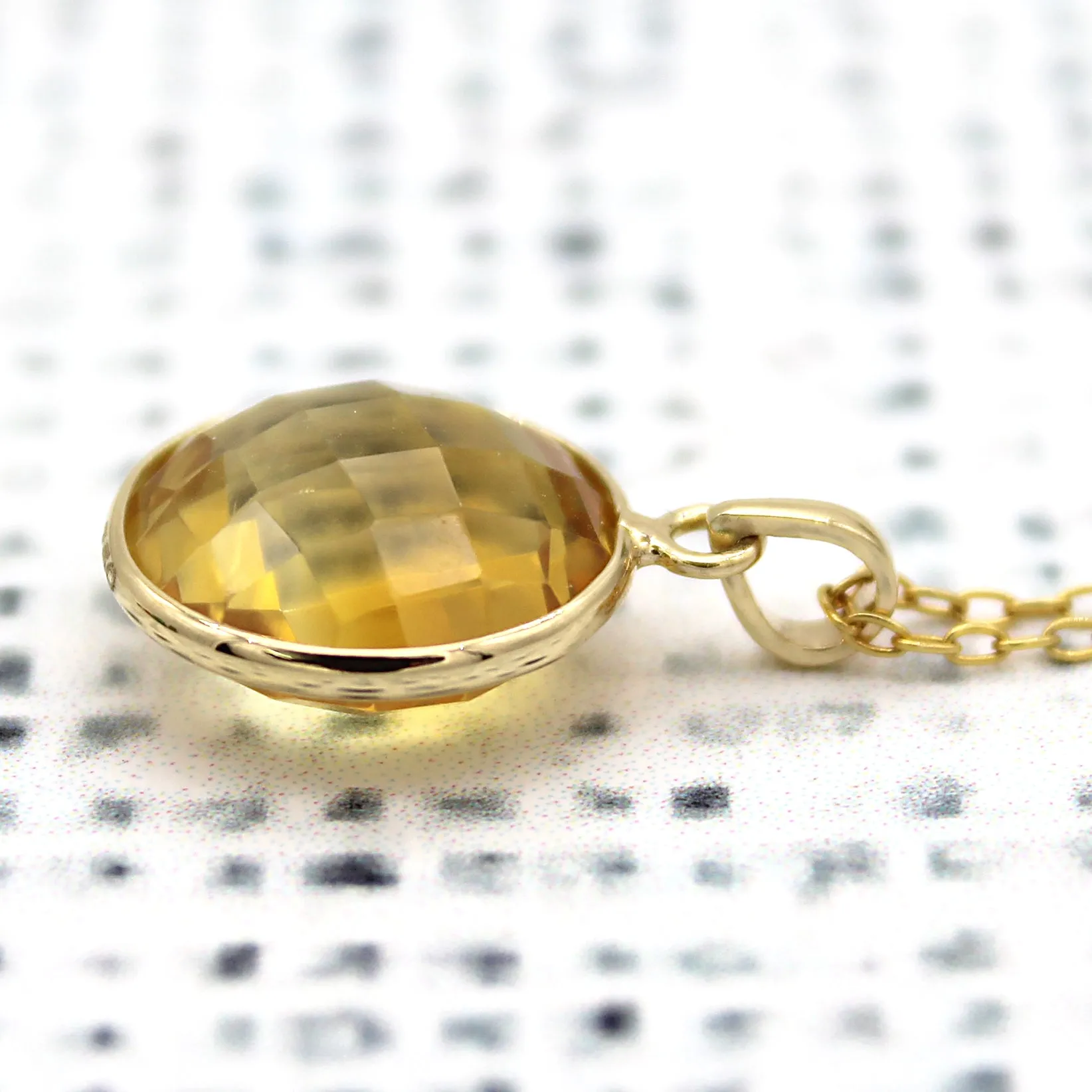 Citrine Pendant Necklace 18k Solid Yellow Gold
