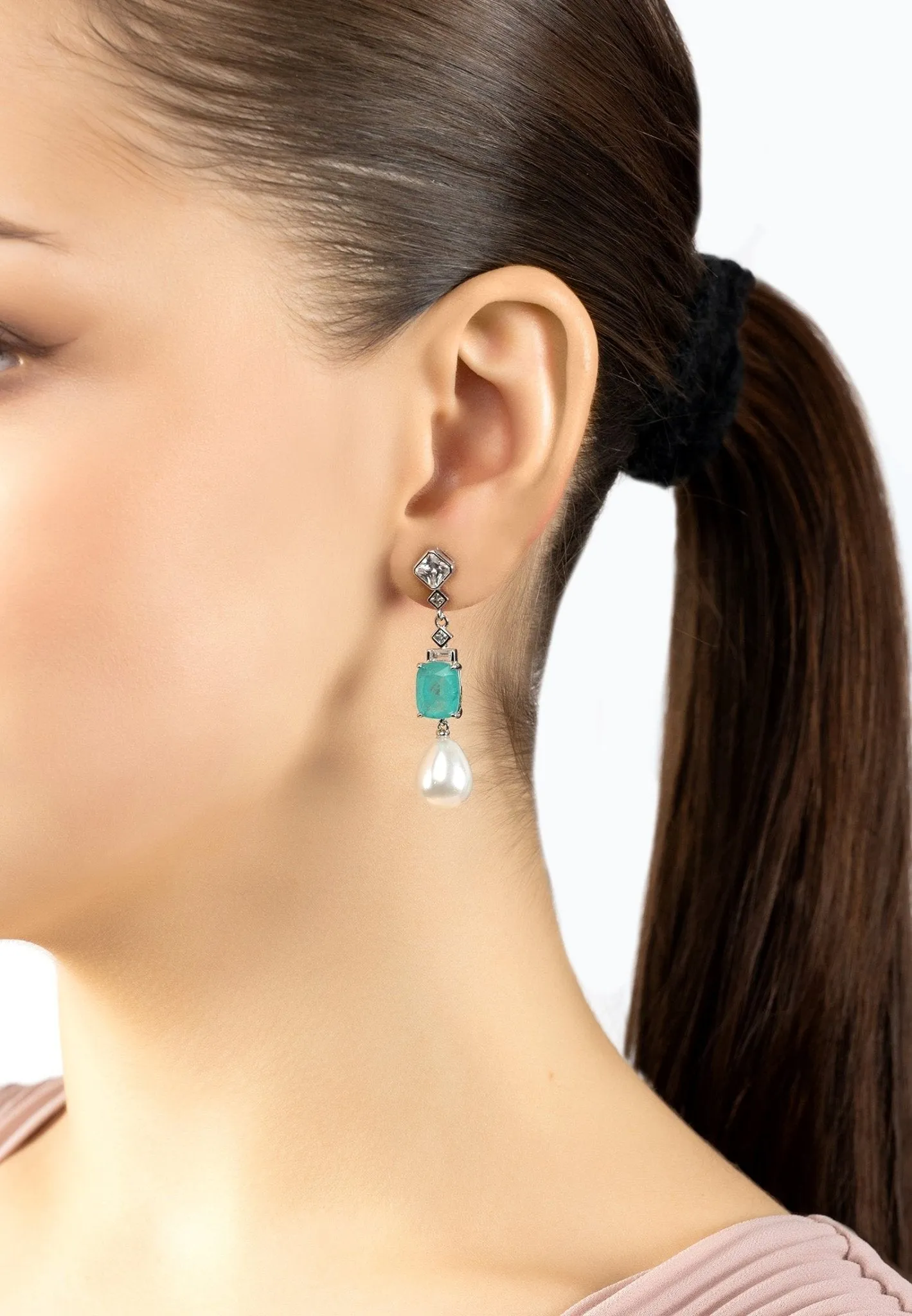 Cordeilla Paraiba Tourmaline & Pearl Earrings Silver