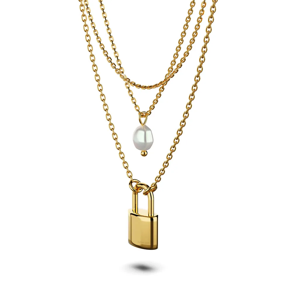 Dainty Lock & Pearl Necklace