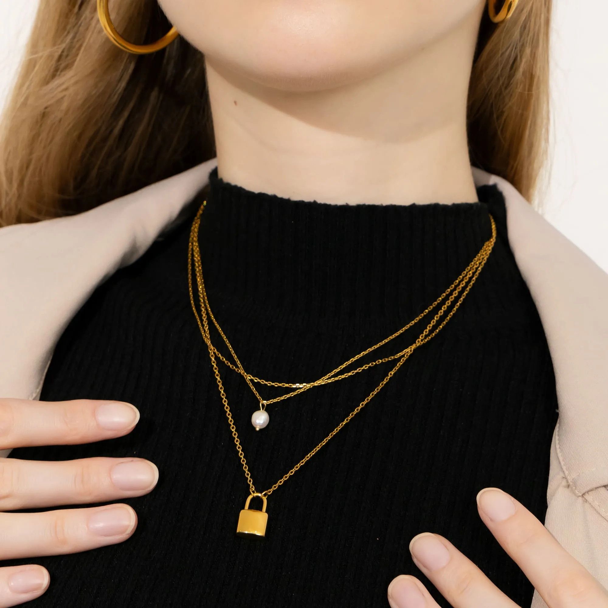 Dainty Lock & Pearl Necklace