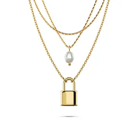 Dainty Lock & Pearl Necklace