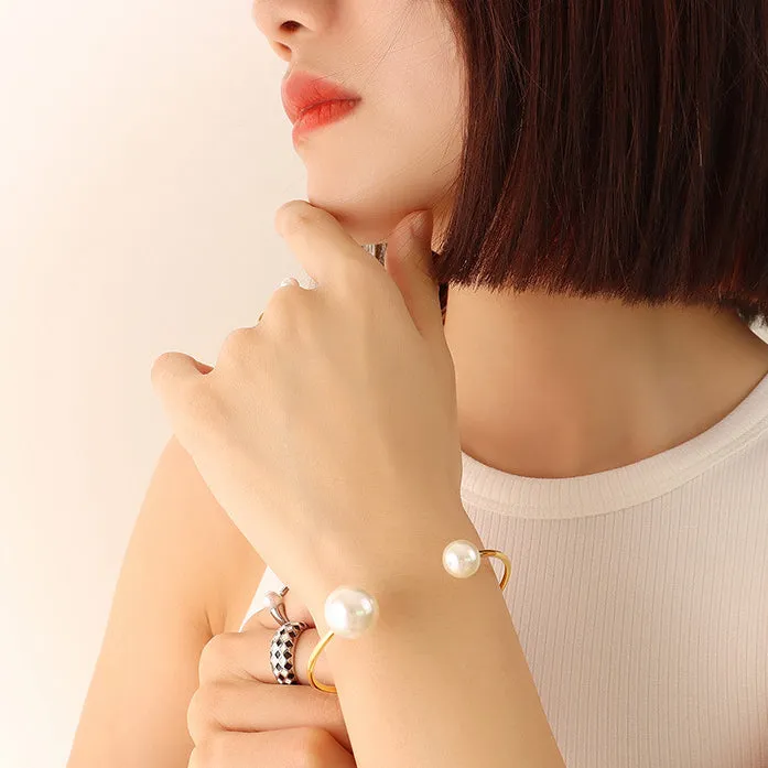 Double Pearls Bangle Bracelet