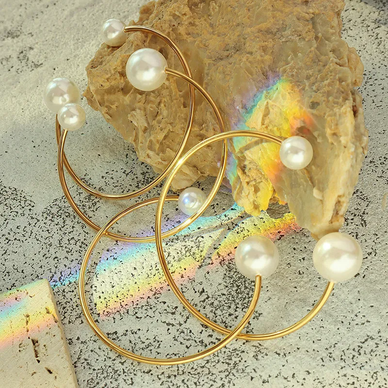 Double Pearls Bangle Bracelet