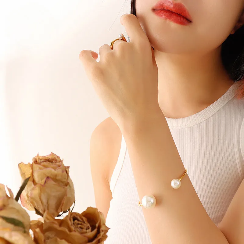 Double Pearls Bangle Bracelet