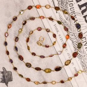 Edwardian "Harlequin" Multi-gem Long Rivière Necklace