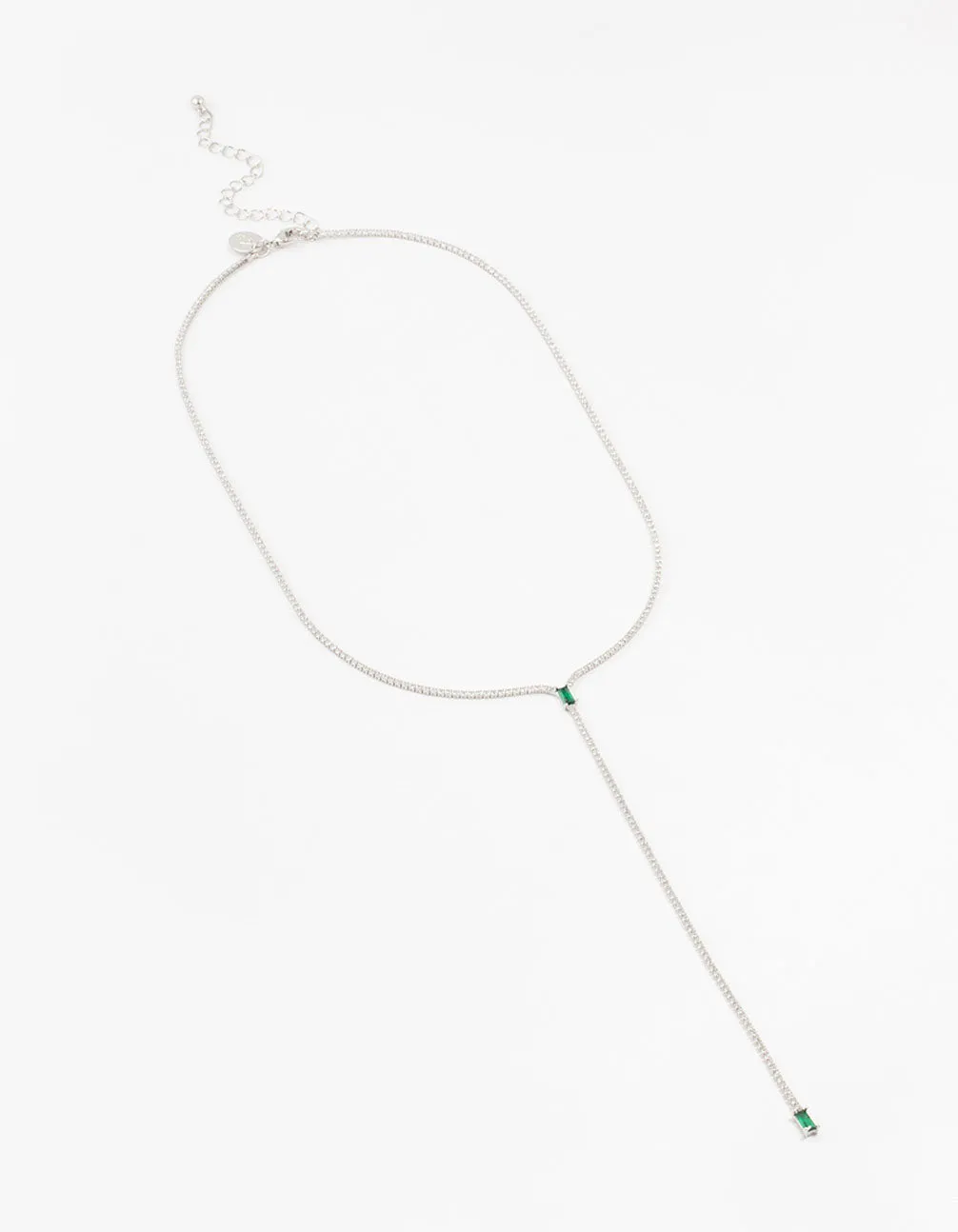 Emerald Cubic Zirconia Silver Lariat Necklace