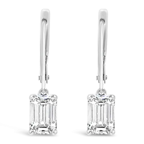 Emerald cut Diamond Dangle Earrings