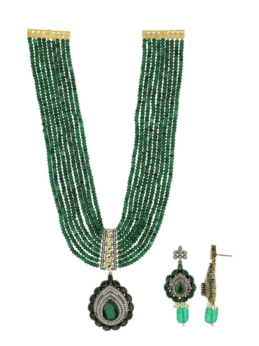 Emerald Long Victorian Pendant Set