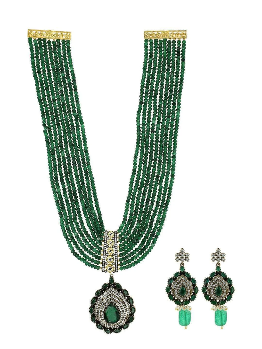 Emerald Long Victorian Pendant Set