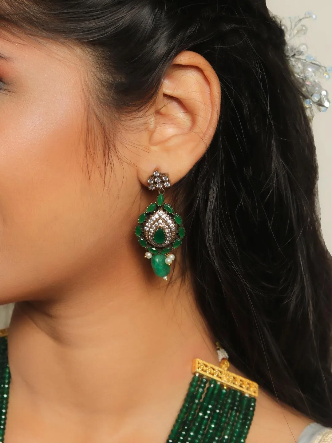 Emerald Long Victorian Pendant Set