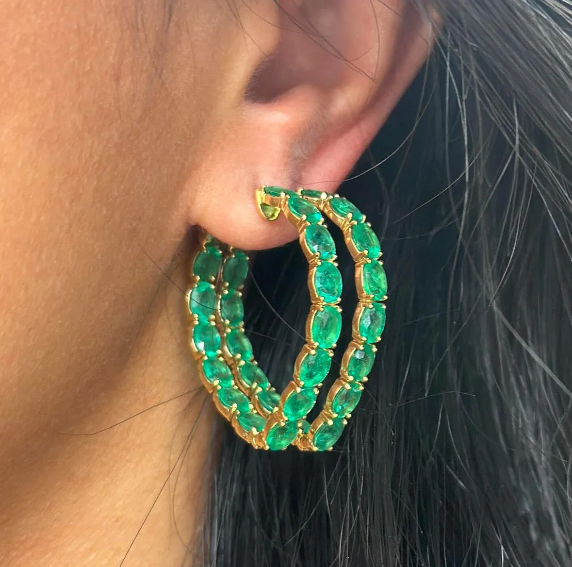 Emerald Oval-Cut Heart Hoops