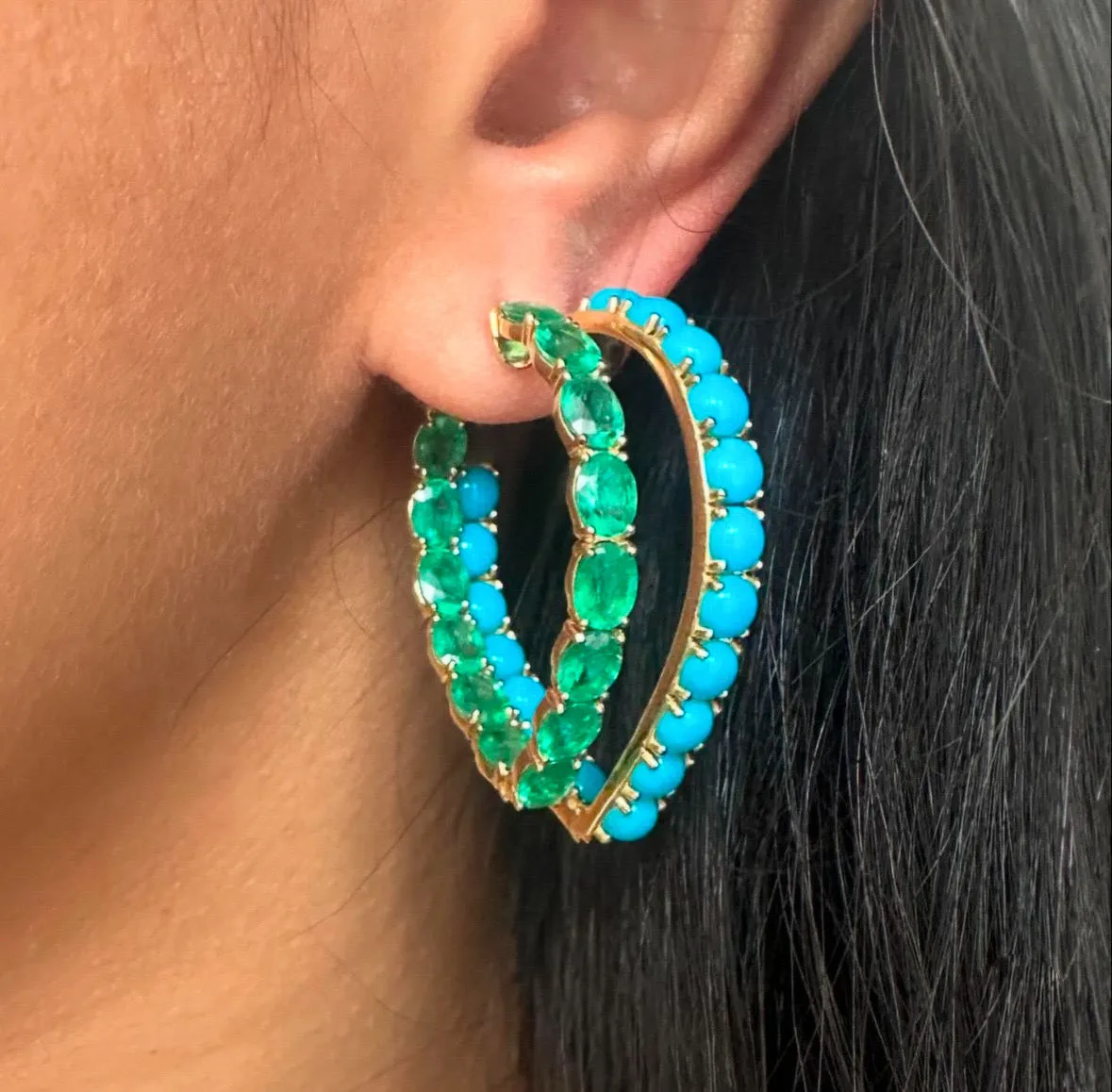 Emerald Oval-Cut Heart Hoops