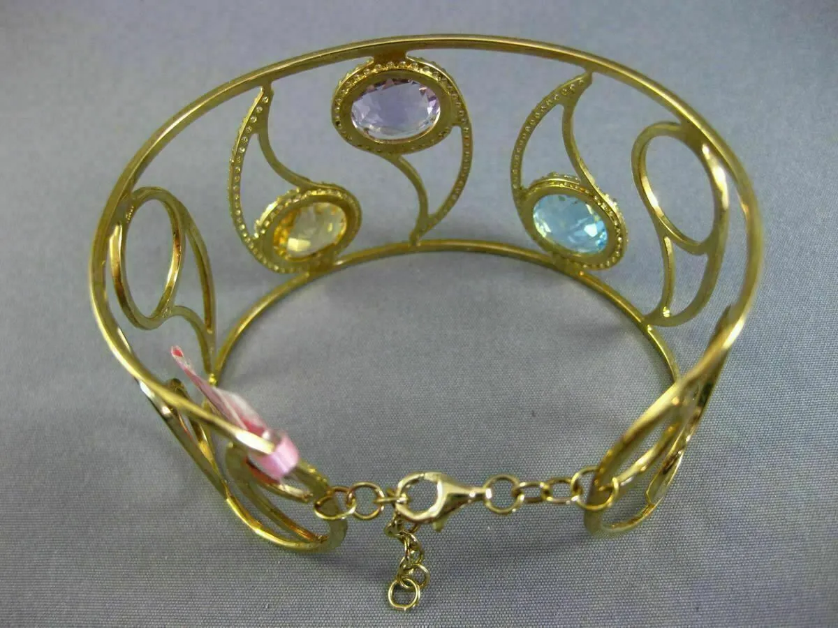 ESTATE LARGE 16.94CT DIAMOND & AAA MULTIGEM 14K YELLOW GOLD LEAF BANGLE BRACELET