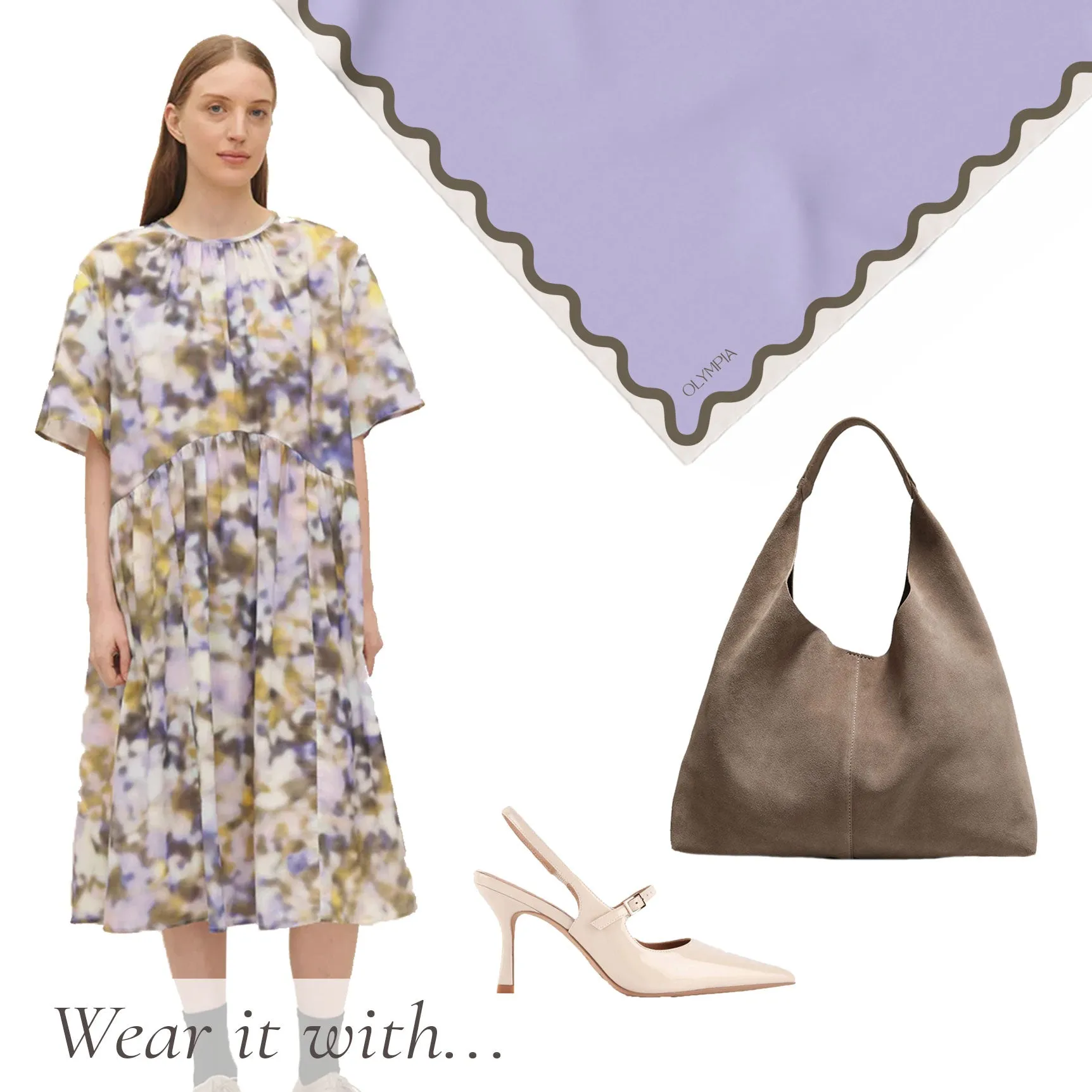 Etta Lavender/Lichen Silk Scarf - 89x89cm - Imperfect