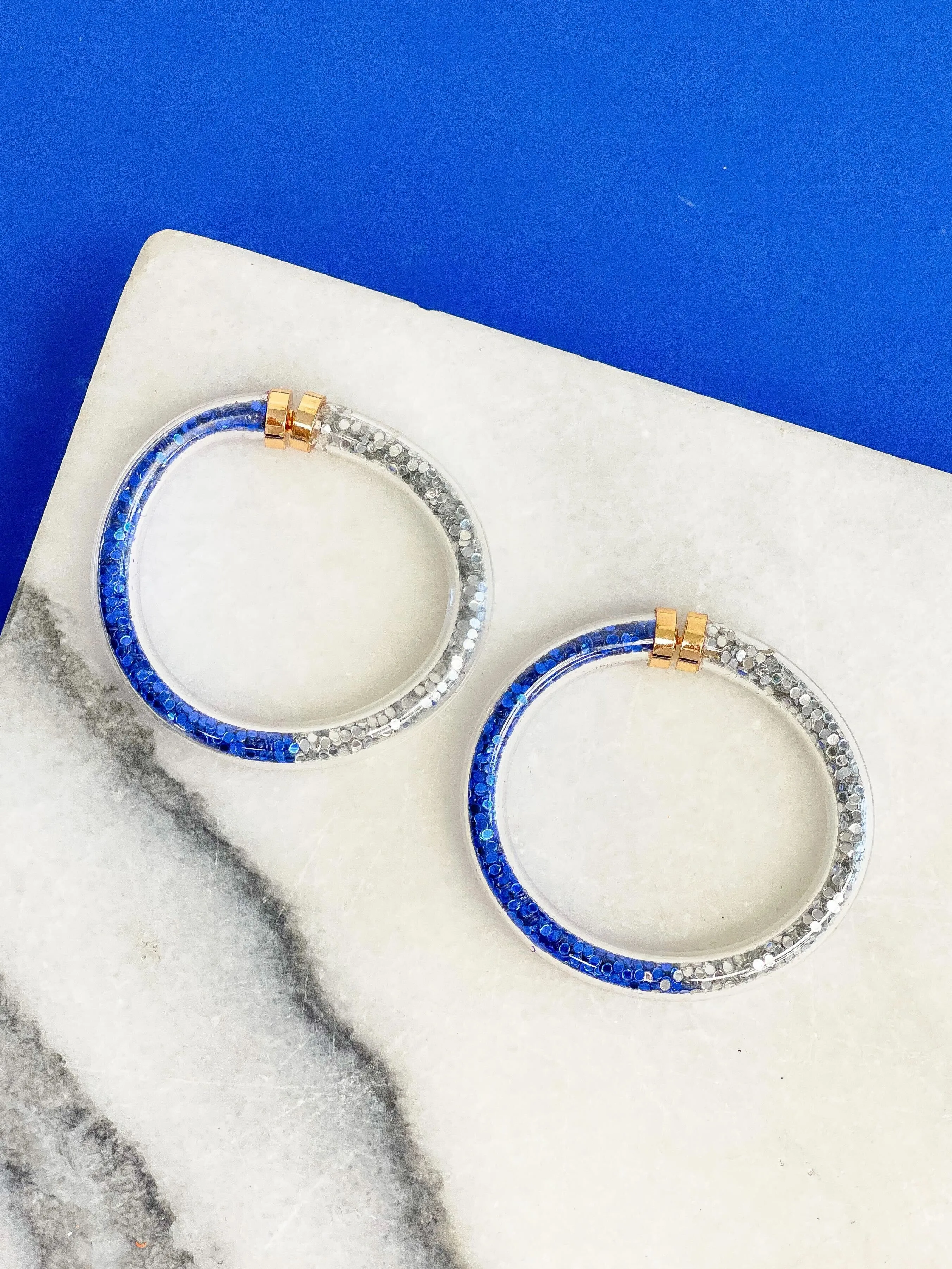 Game Day Jelly Tube Hoop Earrings - Blue & Silver