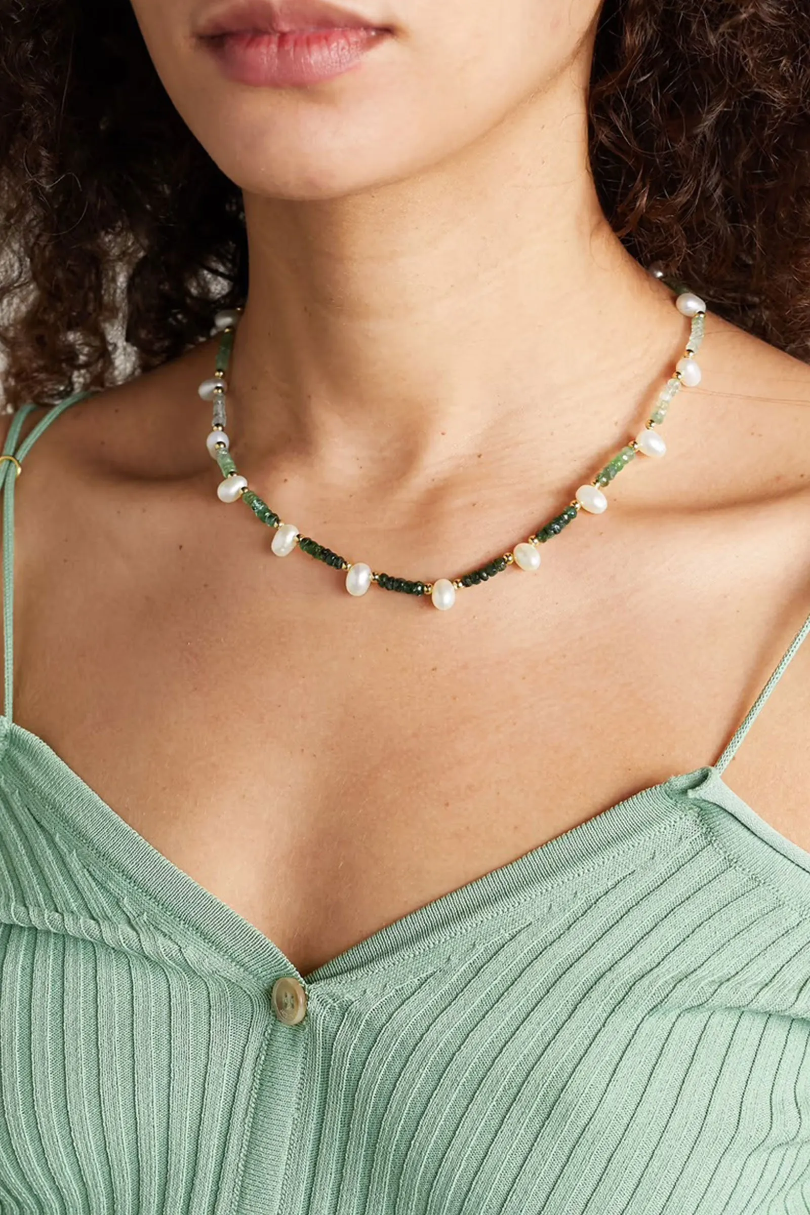Gold, Emerald and Pearl Necklace