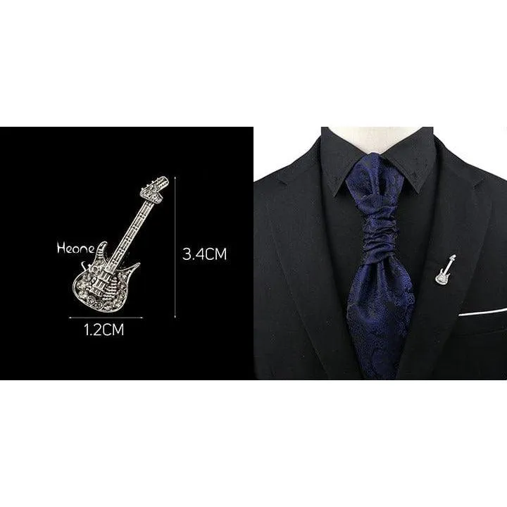 Guitar Brooch / Pin - Silver with Crystals