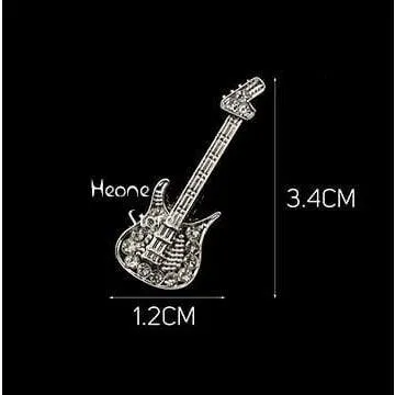 Guitar Brooch / Pin - Silver with Crystals