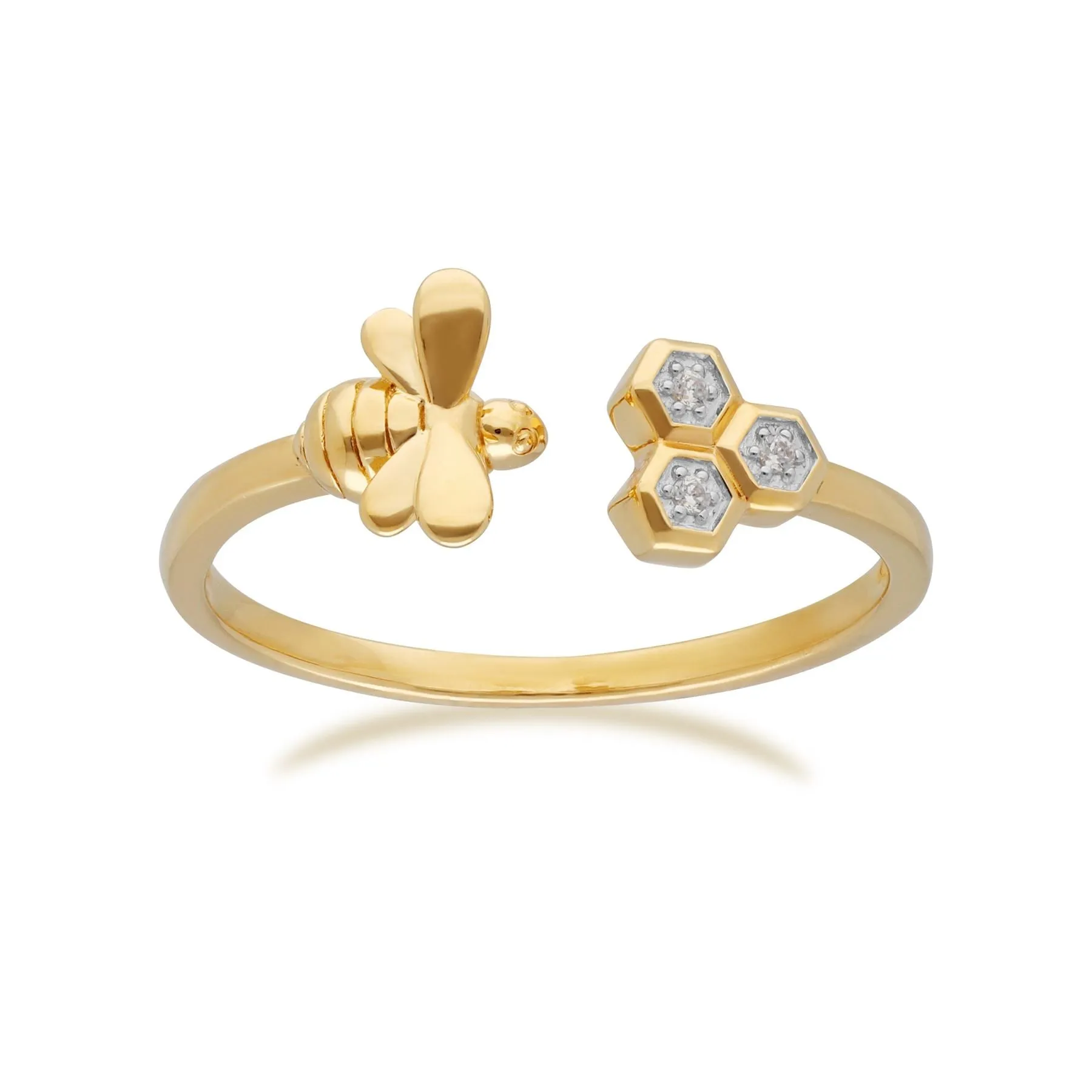 Honeycomb Diamant Biene Trilogie Ring in 9ct Gelb Gold