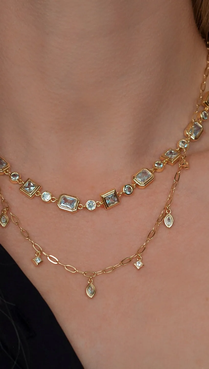 Luv AJ Pavè Charm Dangle Gold plated Necklace