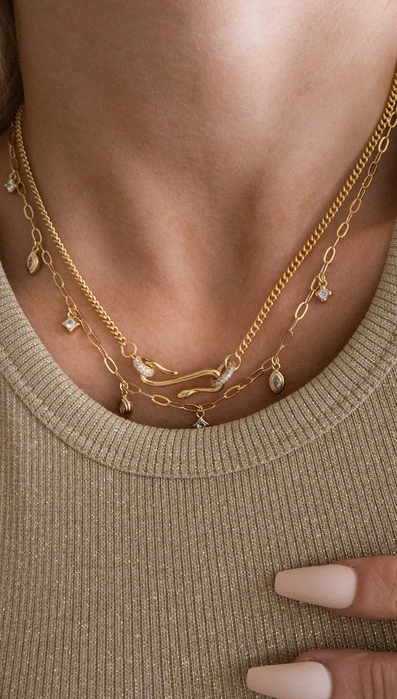 Luv AJ Pavè Charm Dangle Gold plated Necklace