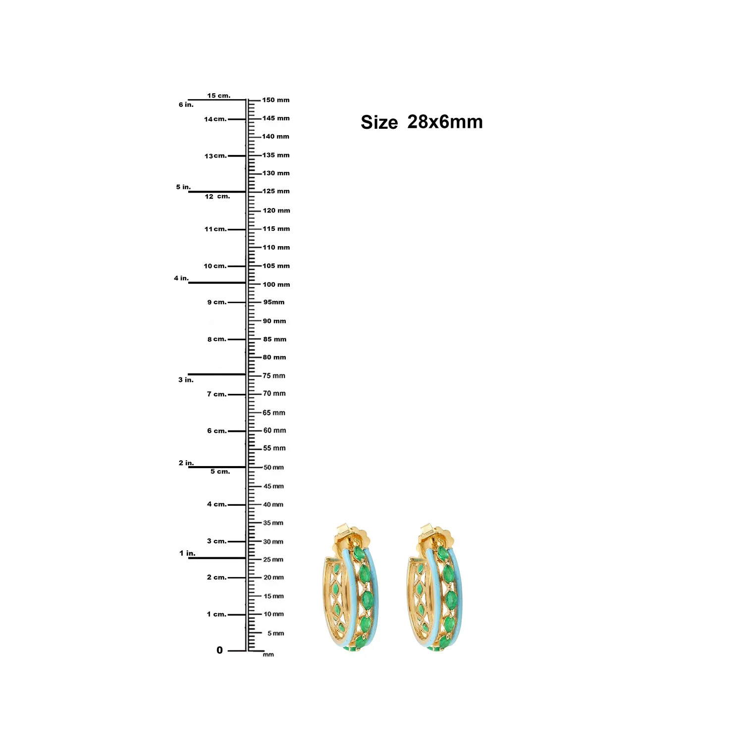 Marquise Cut Emerald May Birthstone Unique Enamel Hoop Earrings 18k Yellow Gold