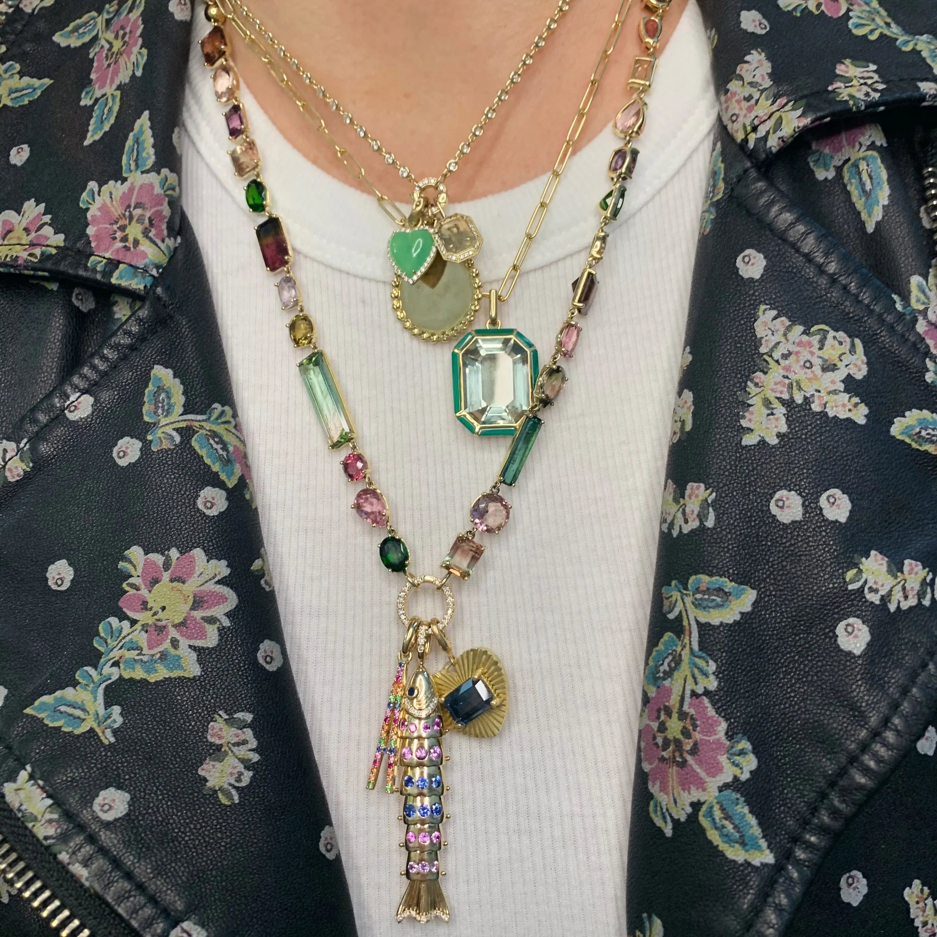 Melange Emerald Cut Statement Pendant Necklace