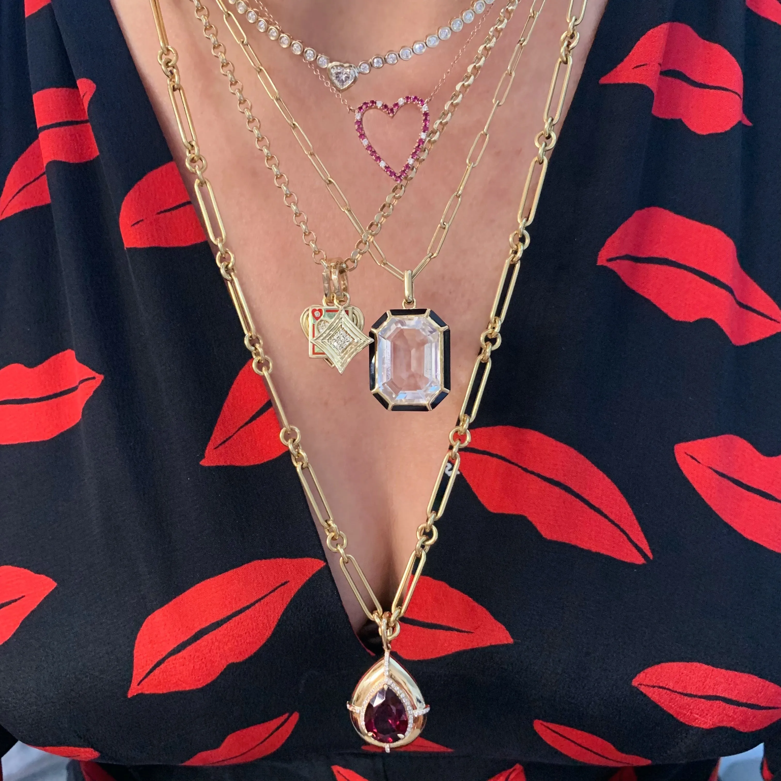 Melange Emerald Cut Statement Pendant Necklace