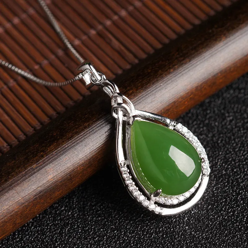 Natural Jade Pendant Nephrite Silver Zircon Pendant ZPT233
