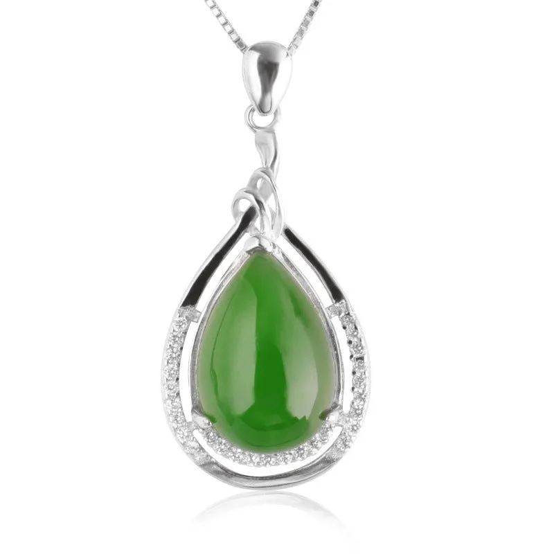 Natural Jade Pendant Nephrite Silver Zircon Pendant ZPT233