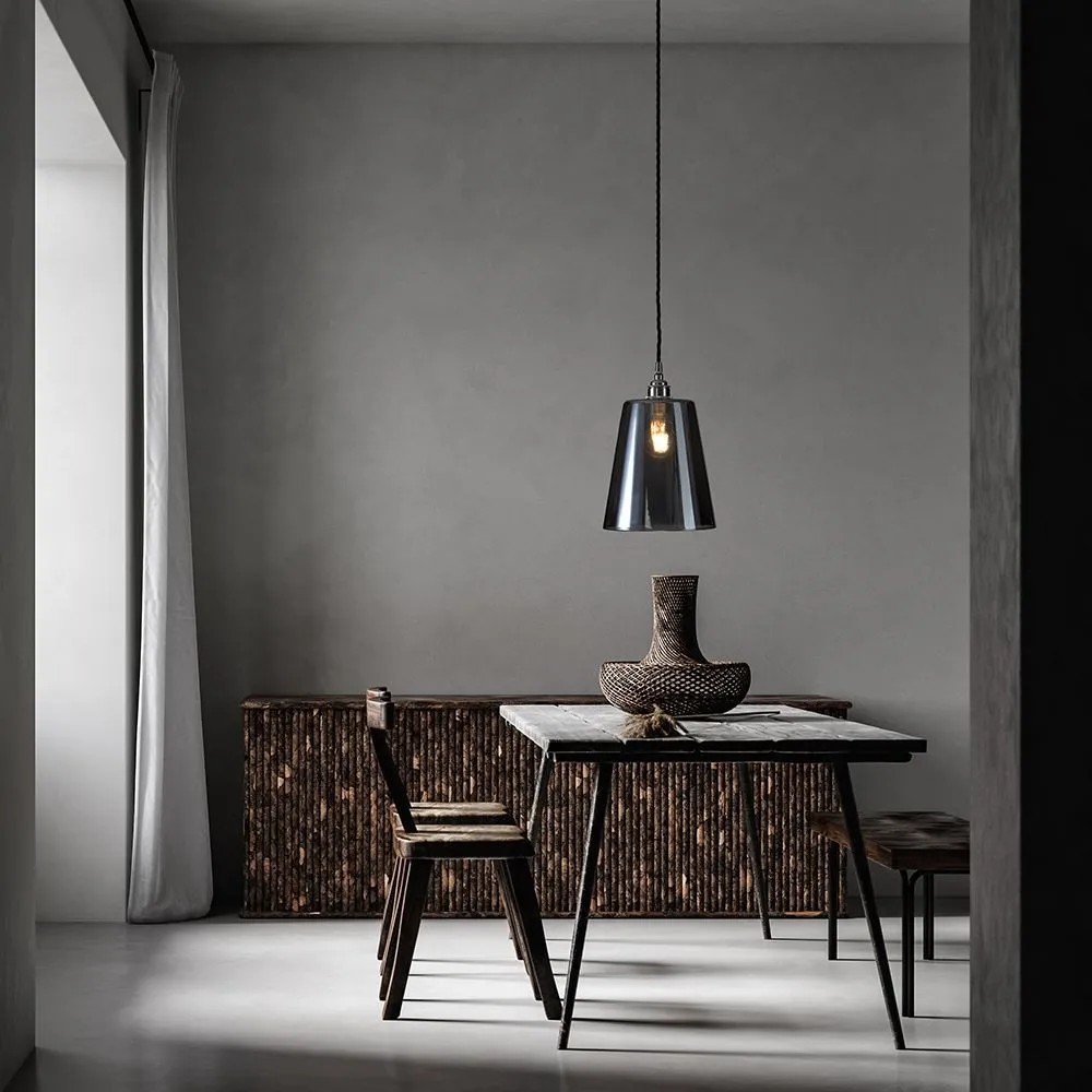 Old School Electric Tapered Blown Glass Pendant Light - Smoked