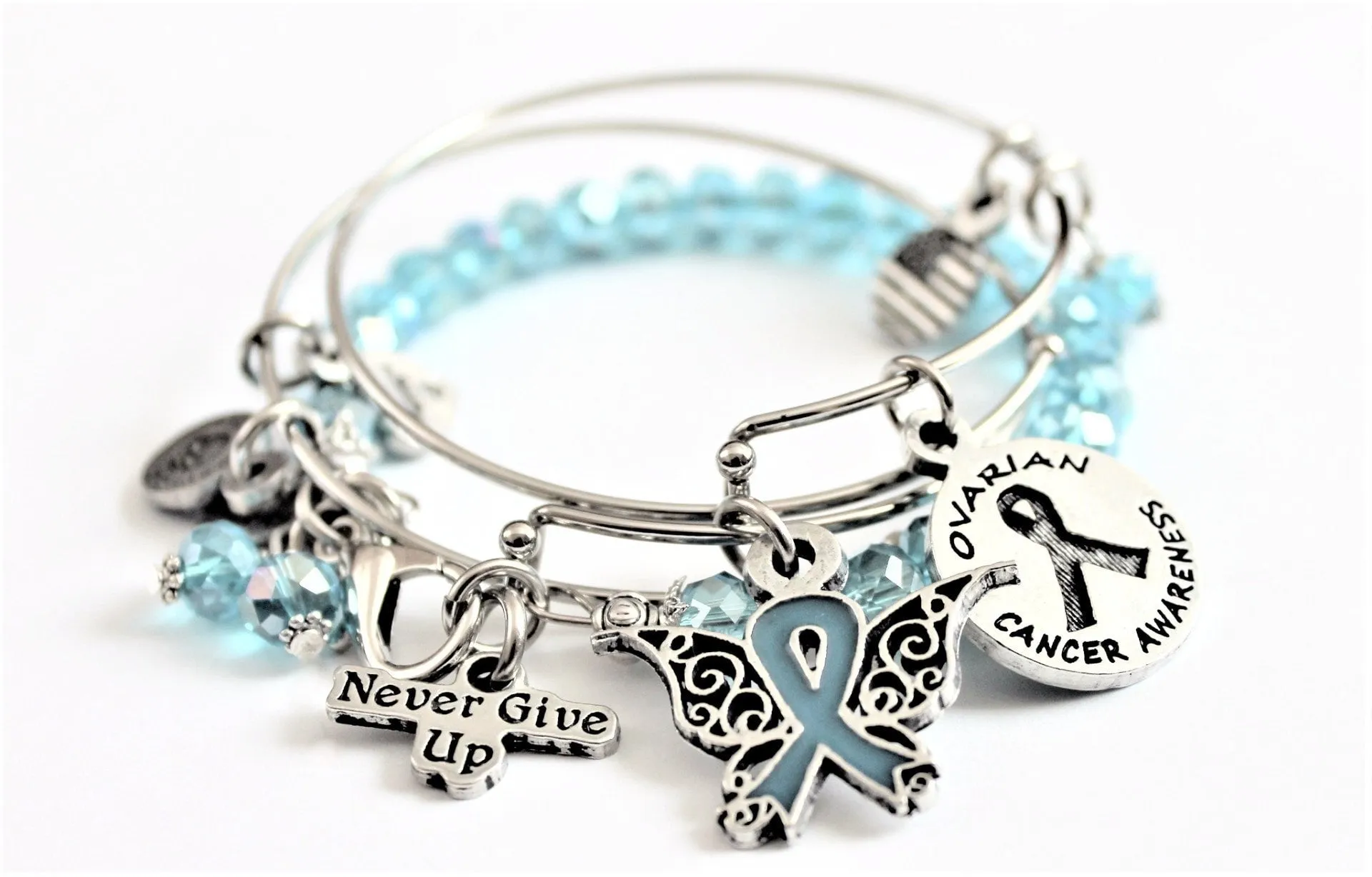 Ovarian Cancer Awareness Collection Splash Of Color And Adjustable Bangles - 3 Piece Bracelet Set