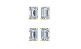 Paris jewelry 14k Yellow Gold 4mm 1Ct Emerald Cut White Sapphire Set Of Two Stud Earrings Plated